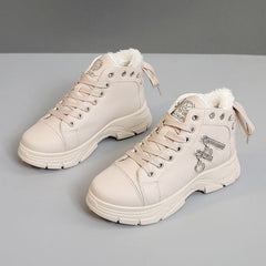 Damen modische High-Top Sneakers mit komfortablem Fleece-Futter und praktischem Reißverschluss in Khaki