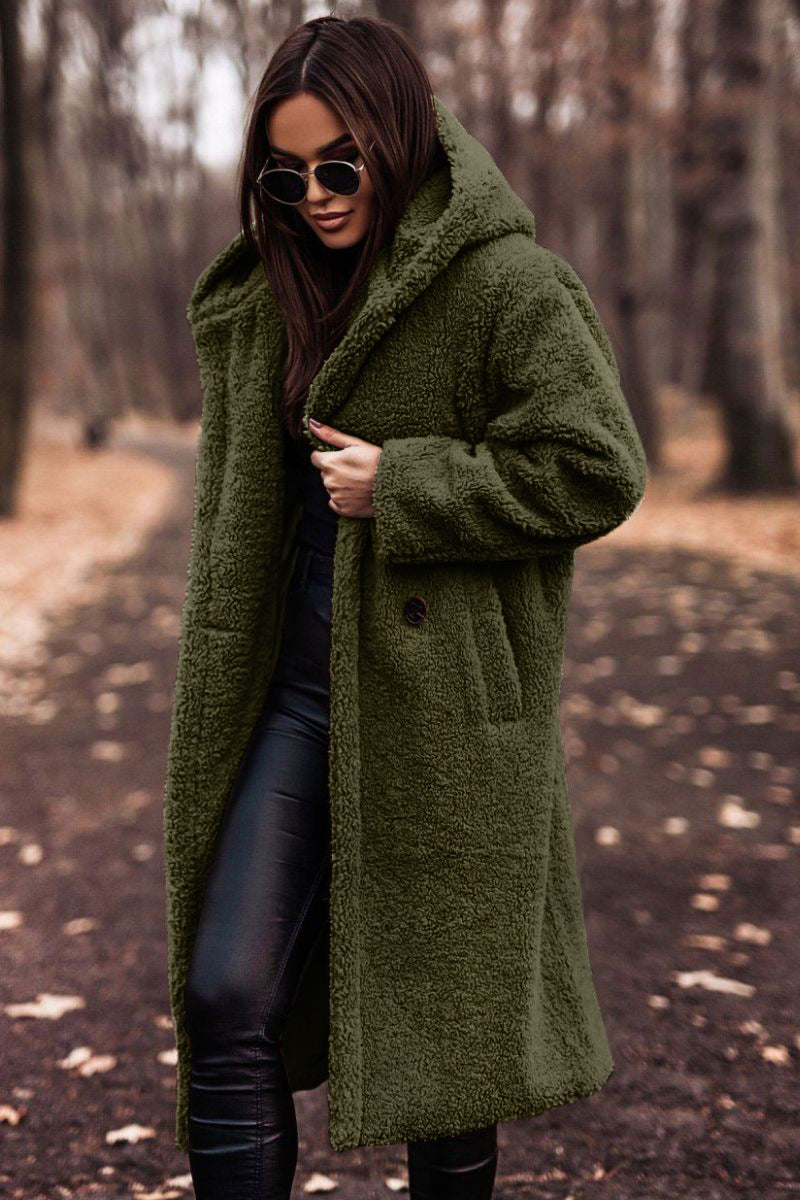Übergroßer Damen-Teddy-Mantel | mit Kapuze