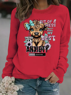 Damen Sweatshirt mit kreativem Hundedesign und inspirierendem Schriftzug in Rot