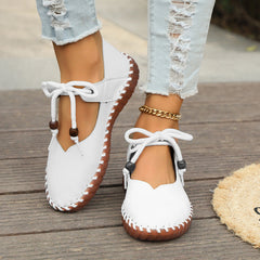 Damen Retro Dirndl Schuhe | Runde Spitze in Weiß