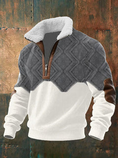 Ibrahima – Fleece Rollkragen Pullover Mit Reißverschluss in Weiß-Grau