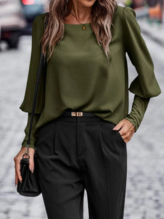 Britta - Langärmeliges Bluse - Langarmshirt in Grün
