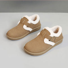 Damen Hausschuhe mit warmem Fleece-Futter und verstellbarem Riemen in Camel