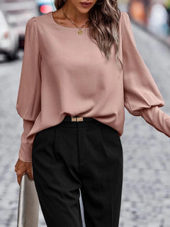 Britta - Langärmeliges Bluse - Langarmshirt in Lachsrosa