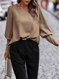 Britta - Langärmeliges Bluse - Langarmshirt in Braun