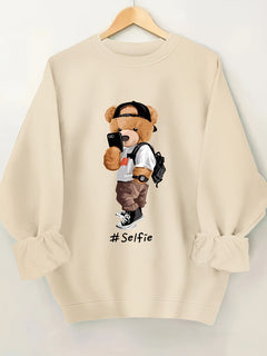 Damen Sweatshirt mit künstlerischem Bärendesign und lässigem Schnitt in Aprikose