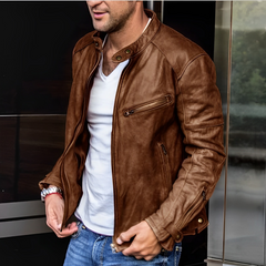 River Biker Lederjacke für Männer in Braun