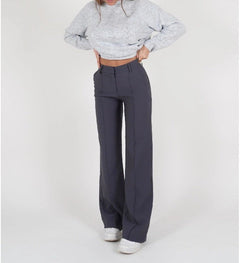 Marlene | Damen Weite High-Waist Marlenehose in Dunkelgrau