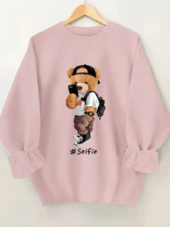 Damen Sweatshirt mit künstlerischem Bärendesign und lässigem Schnitt in Rosa