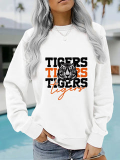 Damen Sweatshirt mit animalistischem Tiger-Design und lässigem Schnitt in Weiß