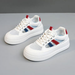 Damen Sportliche Plateau Sneakers mit atmungsaktiver Mesh-Konstruktion und rutschfester Laufsohle in Rot