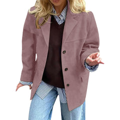 Damen eleganter Oversized-Blazer aus Wildlederimitat in Lotusrot