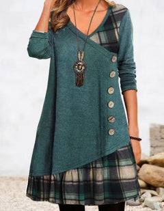 Langarm Karodetails Kleid für Damen in Grün