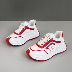 Damen Sportliche Chunky Sneakers mit rutschfester Gummisohle und atmungsaktivem Obermaterial in Weiß-Rot