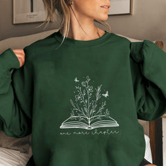 Damen Sweatshirt mit elegantem Blumendesign und inspirierendem Aufdruck in Dunkelgrün