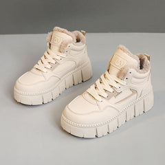 Damen High-Top Sneakers mit kuscheligem Fleece-Innenfutter und trendiger Plateausohle in Khaki
