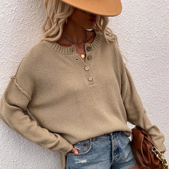 BUTTON PULLOVER | ELEGANTER V-AUSSCHNITT in Khaki