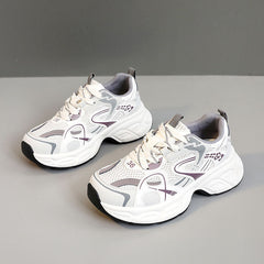 Damen sportliche Lauf Sneakers mit atmungsaktiver Mesh-Oberfläche und dämpfender Sohle in Beige