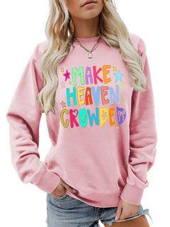 Damen Sweatshirt mit buntem Motiv und verspieltem Schriftzug in Rosa