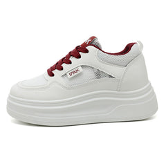 Damen modische Plateau-Sneaker mit atmungsaktivem Obermaterial und dämpfender Laufsohle in Weinrot