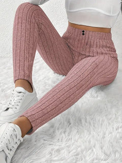 Damen Hochtaillierte Rippstrickleggings in Rosa