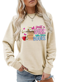 Damen Sweatshirt mit auffälligem Buchmotiv und lässiger Passform in Khaki