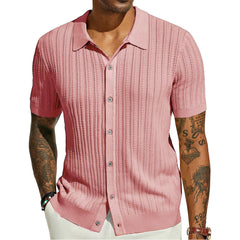 Ferdinand – Strickhemd Herren Kurzarm Knopfleiste Modern Look in Rosa