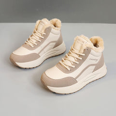 Damen Sportliche High-Top Sneakers mit warmem Fleece-Futter und rutschfester Sohle in Khaki