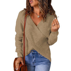 Damen KREUZ STRICKPULLOVER | MODERNER, BEQUEMER STIL in Khaki