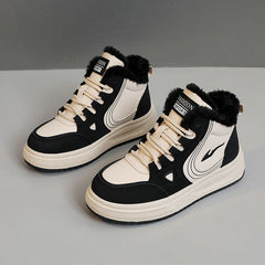 Damen modische High-Top Sneakers mit kuscheligem Fleecefutter und rutschfester Sohle in Schwarz