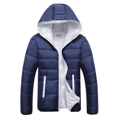 Mila | Wattierte Kapuzen Steppjacke in Navy + Weiß