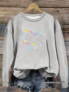 Damen Sweatshirt mit floralem Herzdesign und bequemer Passform in Grau