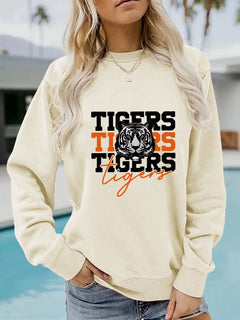 Damen Sweatshirt mit animalistischem Tiger-Design und lässigem Schnitt in Khaki