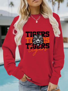 Damen Sweatshirt mit animalistischem Tiger-Design und lässigem Schnitt in Rot