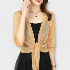 Olivia - Bluse mit offener Vorderseite in Beige