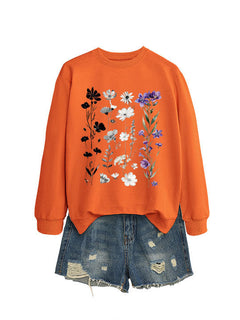 Damen Sweatshirt mit floralem Grafikdesign und weichem Innenfutter in Orange