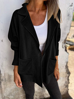 Damen modische Oversized-Blazerjacke mit praktischen Taschen in Schwarz