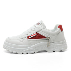 Damen Chunky Sneakers mit modischem Glitzer-Akzent und robustem Design in Rot