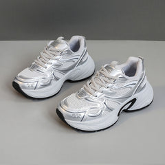 Damen Sportliche Sneakers mit atmungsaktivem Mesh-Obermaterial und innovativer Dämpfung in Silbergrau