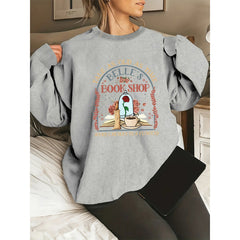 Damen Sweatshirt mit einzigartigem Buchladen-Motiv in Grau