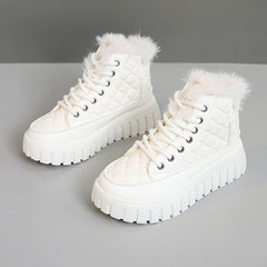 Damen High-Top Sneakers mit luxuriösem Kunstfellkragen und rutschfester Sohle in Beige