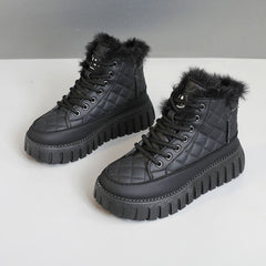 Damen High-Top Sneakers mit luxuriösem Kunstfellkragen und rutschfester Sohle in Schwarz