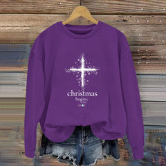 Damen Sweatshirt mit christlichem Motiv und weichem Innenfutter in Dunkelviolett