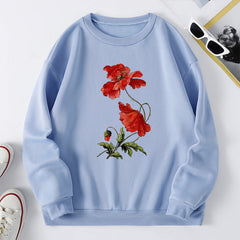 Damen Sweatshirt mit floralem Design und bequemer Passform in Hellblau