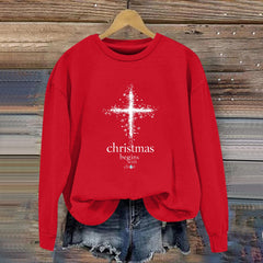 Damen Sweatshirt mit christlichem Motiv und weichem Innenfutter in Rot