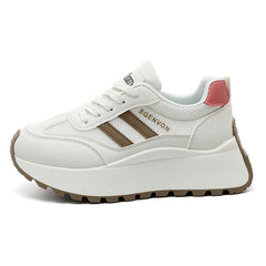 Damen modische Plateau-Sneaker mit atmungsaktivem Mesh und robuster Laufsohle in Beige
