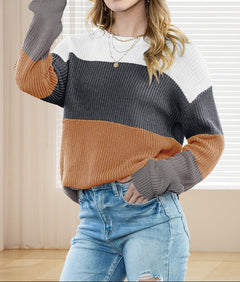 Damen FARBLOCK STRICKPULLOVER | MODERNER, BEQUEMER STIL in Khaki