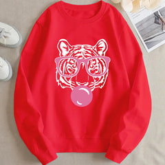 Damen Sweatshirt mit kreativem Tiger-Design und lässigem Schnitt in Rot