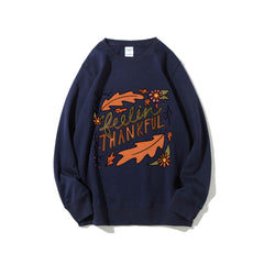 Damen Sweatshirt mit buntem Herbstmotiv und inspirierendem Schriftzug in Dunkelblau