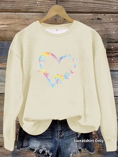 Damen Sweatshirt mit floralem Herzdesign und bequemer Passform in Khaki